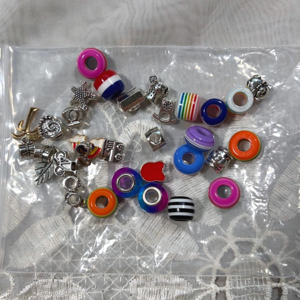 Mixed Lot European Style Large Hole Beads Charms Rainbow Starfish Bicycle 25pc